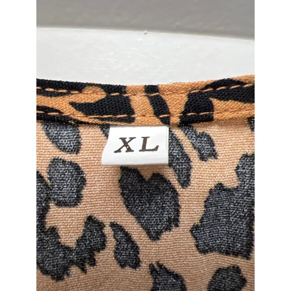 Leopard Print Women’s Sleeveless V-Neck‎ Tie Waist Wrap Maxi Dress Size XL Brown - Picture 2 of 5